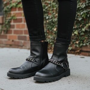 XOXO Black Moto Boots with Chain Detail